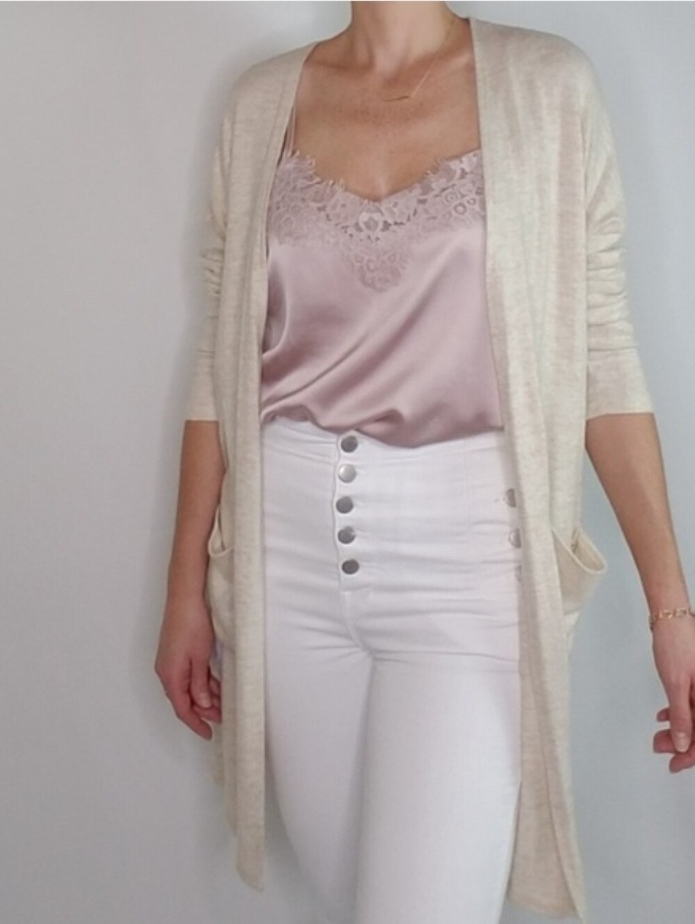 Promesa Oatmeal Open Front Light Weight Cardigan with Pockets